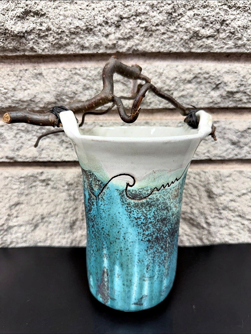 Handmade Ceramic Blue & White Branch-Decorated Vase